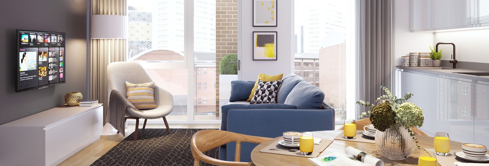 Interior view of Regency Place, a Birmingham apartment featuring SlimLine 68 windows.